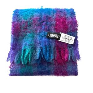 Liberty 70% Mohair 30% Wool Jewel Tone Plaid Scarf Made in Scotland